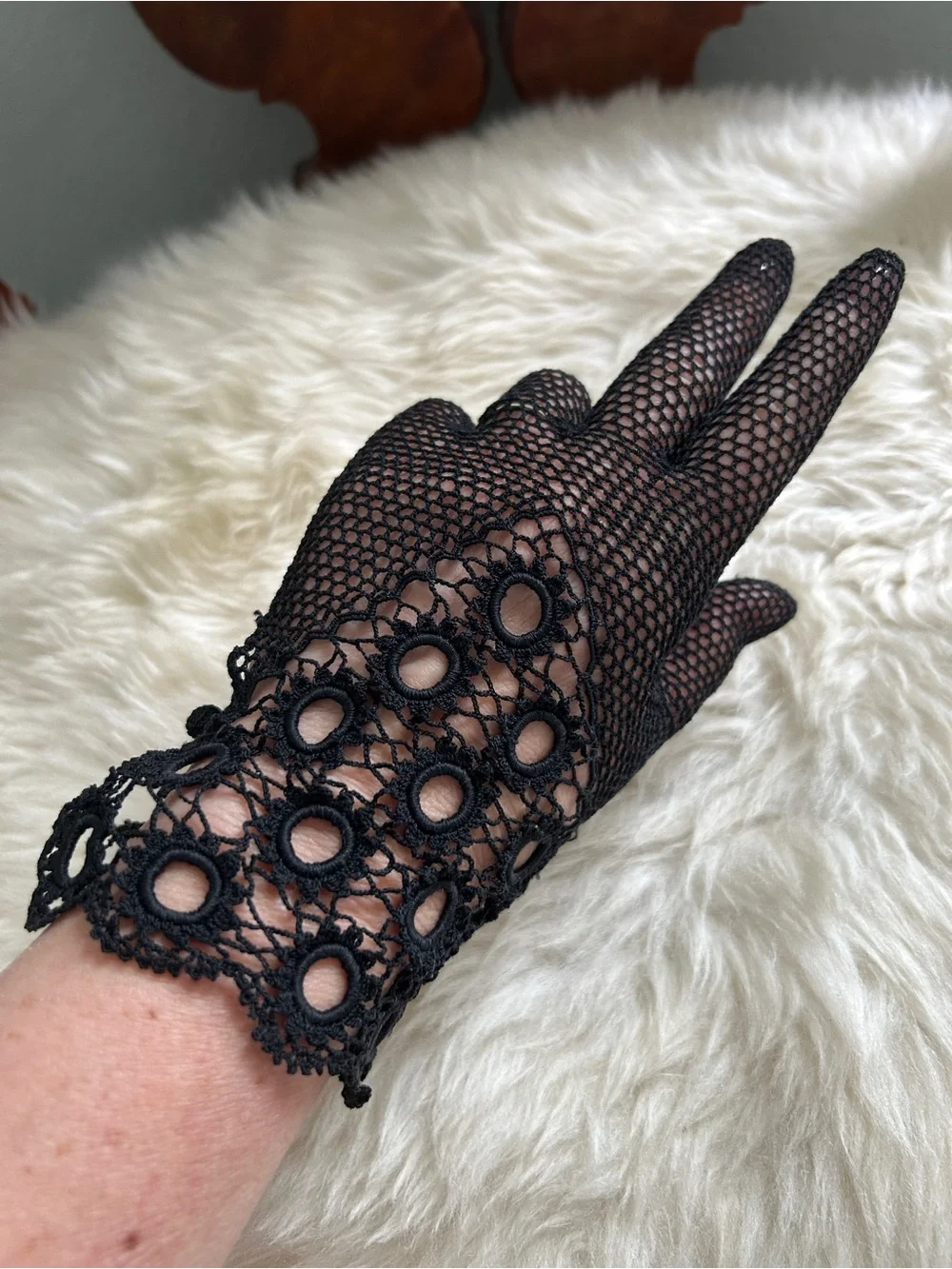 Vintage Handmade Black Lace Crochet Gloves - Elegant Women's Accessory